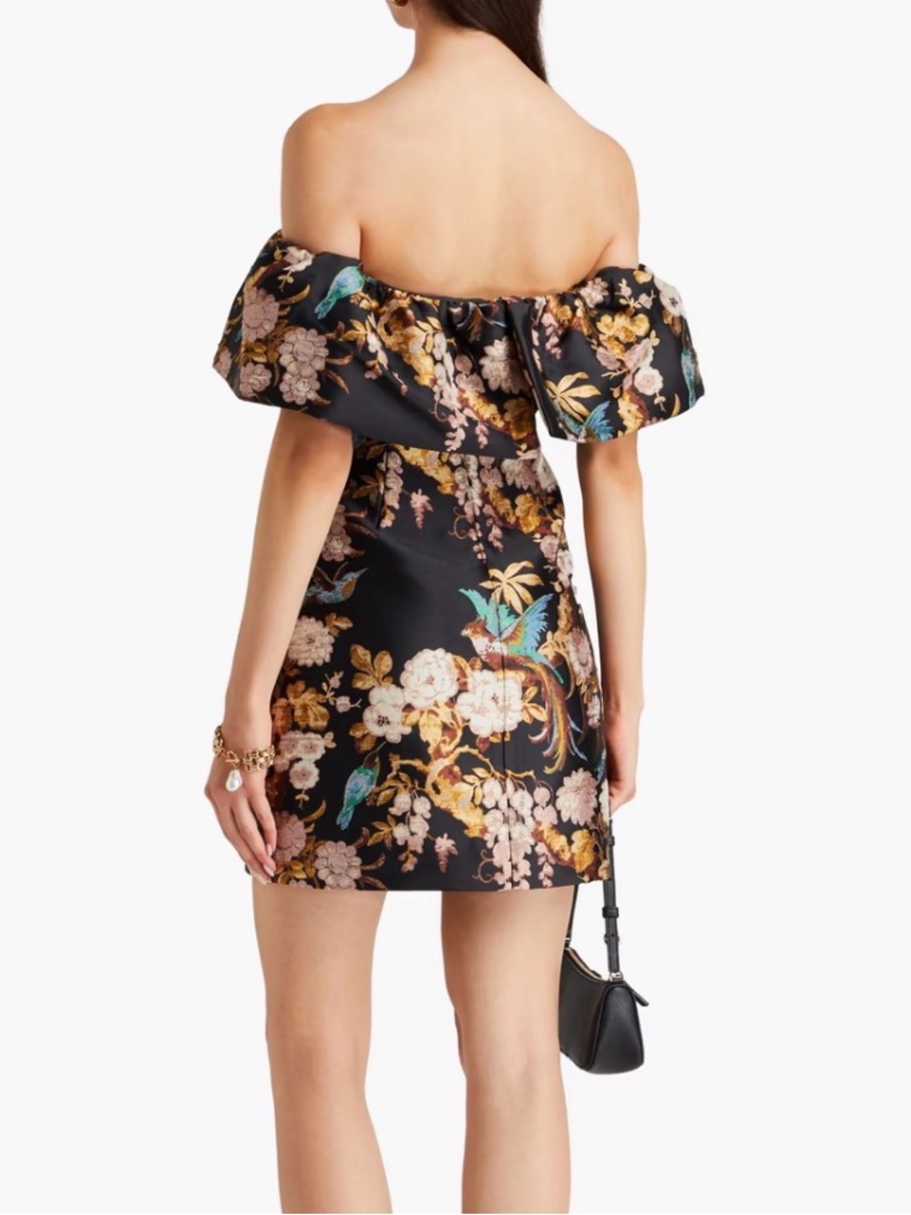CARA CARA Birds Of Paradise Jacquard Off The Shoulder Floral Luxury Mini Dress 4 - Picture 9 of 9